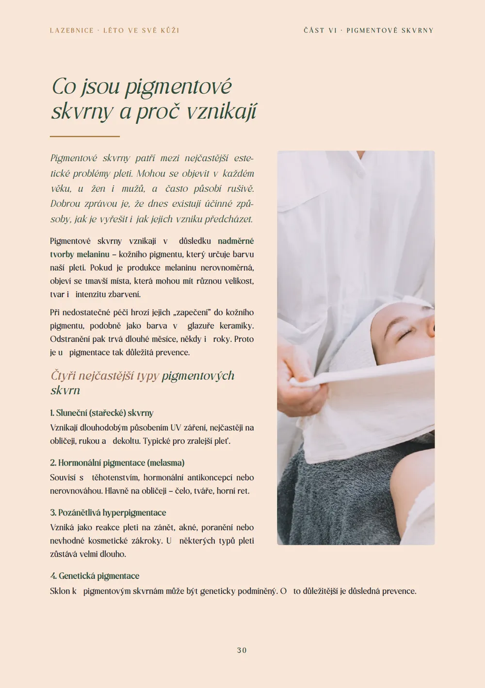 Strana ebooku o pigmentových skvrnách