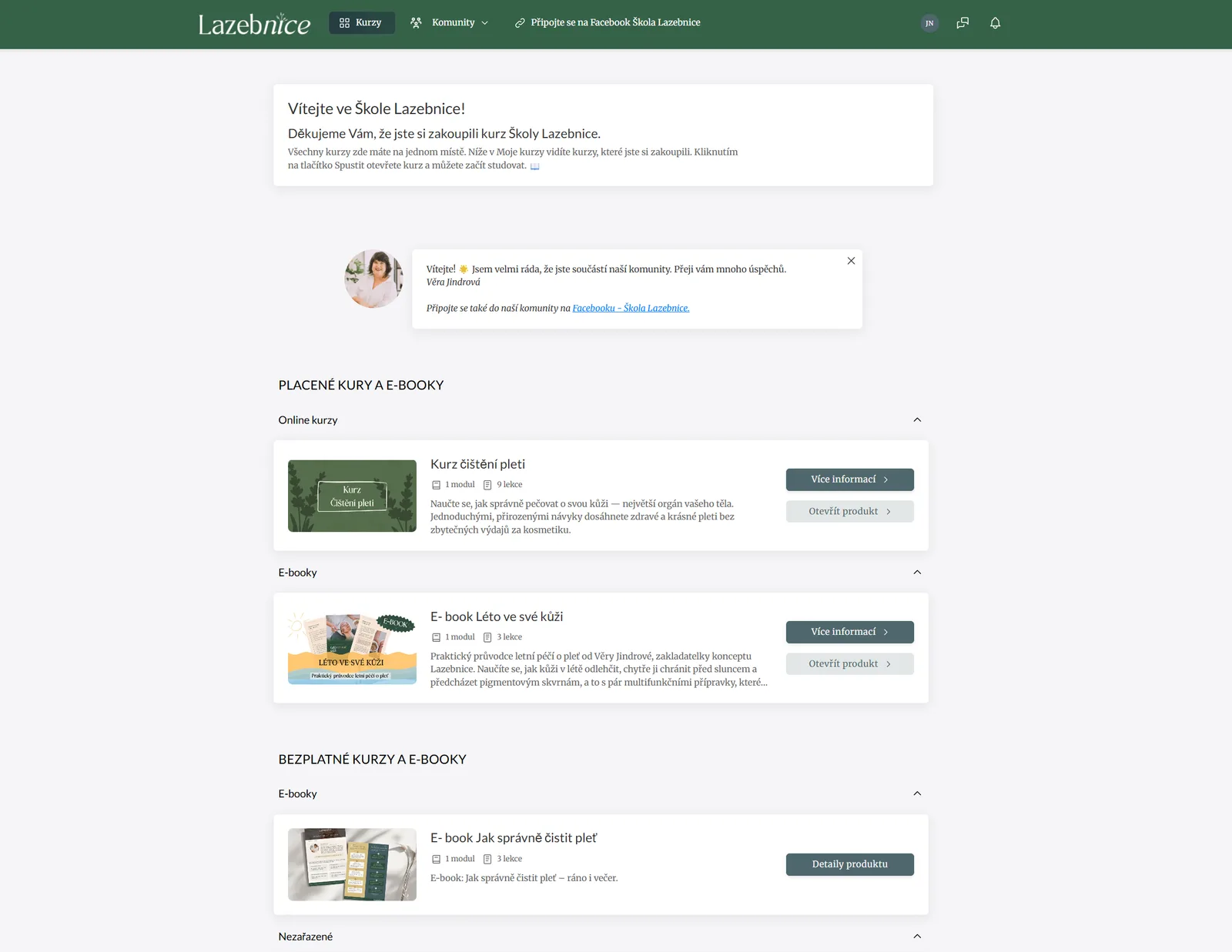 Online kurzy a ebooky Školy Lazebnice