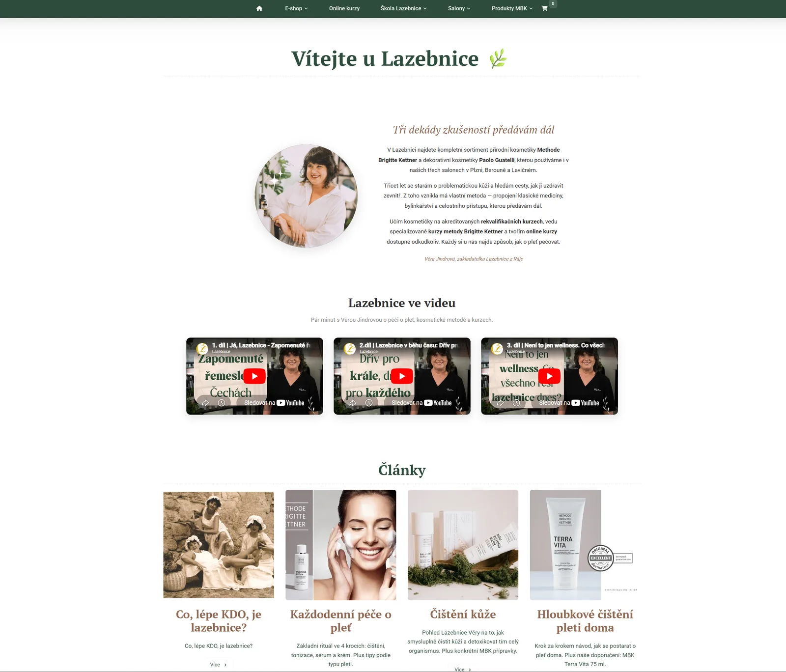 Homepage Lazebnice postavená kolem příběhu zakladatelky